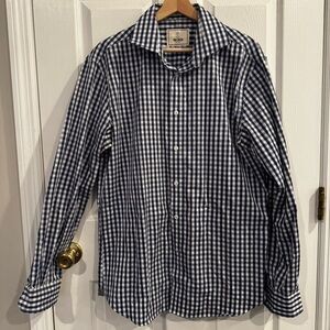 Todd Snyder New York Navy Gingham Button Down Shirt Two Ply Cotton Size 16 34/35